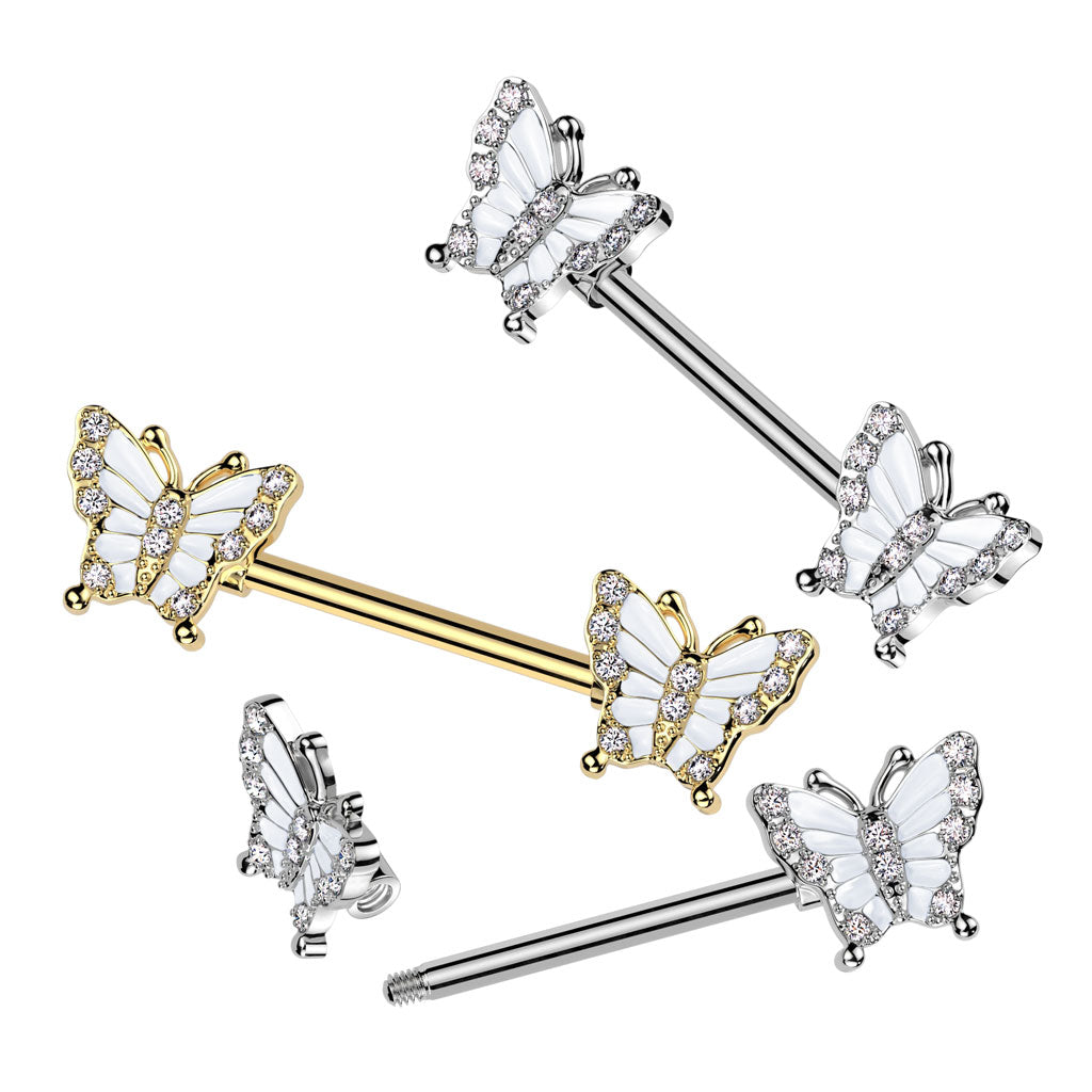 14G Surgical Steel Nipple Barbell W/ Butterfly Ends (14MM)